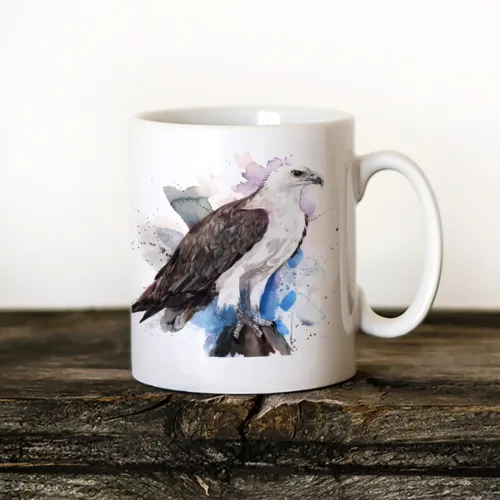 White-bellied Sea Eagle Art Mug, Watercolor Ceramic Mug 11 oz White-bellied Sea Eagle watercolor painting printed on an 11 oz ceramic art mug by Slaveika Aladjova