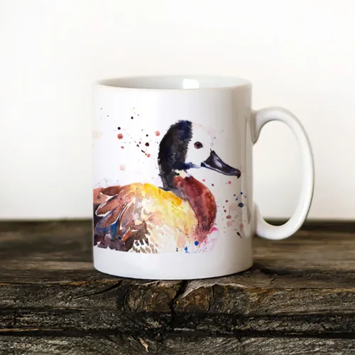 White-faced Whistling Duck watercolor painting printed on an 11 oz ceramic art mug by Slaveika Aladjova