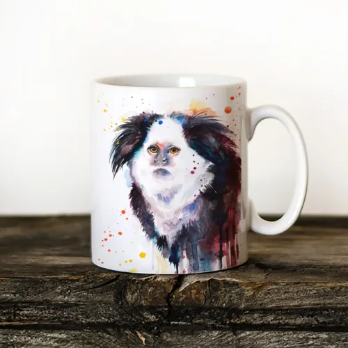 White-headed Marmoset Art Mug, Watercolor Ceramic Mug 11 oz White-headed Marmoset watercolor painting printed on an 11 oz ceramic art mug by Slaveika Aladjova