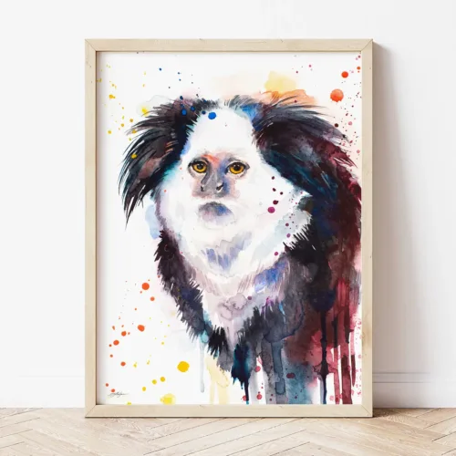 White-headed Marmoset watercolor painting the artwork on the T-shirt by Slaveika Aladjova