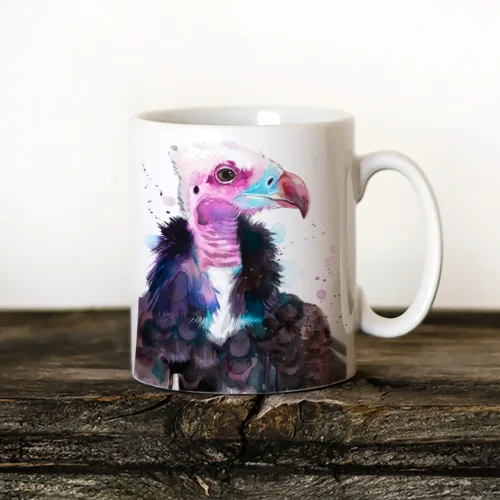 White-headed Vulture watercolor painting printed on an 11 oz ceramic art mug by Slaveika Aladjova