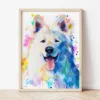 White Swiss Shepherd watercolor painting the artwork on the T-shirt by Slaveika Aladjova