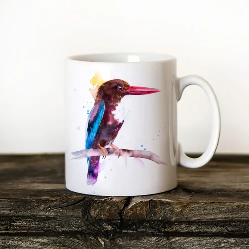 White-throated Kingfisher Art Mug, Watercolor Ceramic Mug 11 oz White-throated Kingfisher watercolor painting printed on an 11 oz ceramic art mug by Slaveika Aladjova