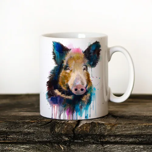 Wild Boar Art Mug, Watercolor Ceramic Mug 11 oz Wild Boar watercolor painting printed on an 11 oz ceramic art mug by Slaveika Aladjova