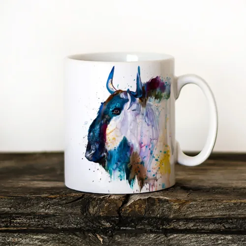 Wildebeest watercolor painting printed on an 11 oz ceramic art mug by Slaveika Aladjova