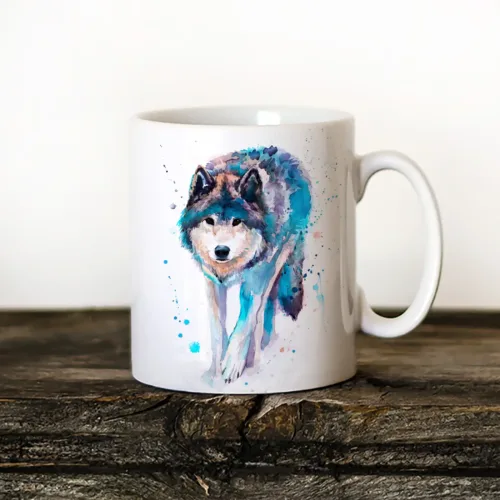 Wolf Art Mug, Watercolor Ceramic Mug 11 oz Wolf watercolor painting printed on an 11 oz ceramic art mug by Slaveika Aladjova