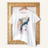 Wolf Girl watercolor painting printed on a white cotton T-shirt by Slaveika Aladjova