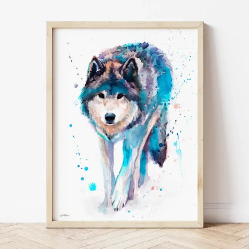 Wolf watercolor painting the artwork on the T-shirt by Slaveika Aladjova