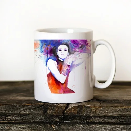 Woman in Red watercolor painting printed on an 11 oz ceramic art mug by Slaveika Aladjova