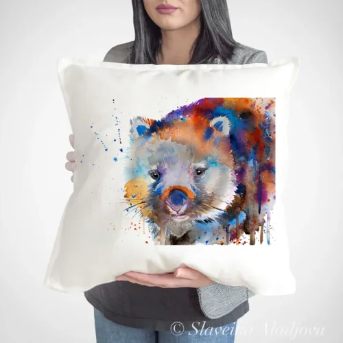 Wombat Art Pillow Cover, Watercolor Cushion 50 × 50 cm Wombat watercolor painting printed on a 50 x 50 cm cotton art pillow cover by Slaveika Aladjova