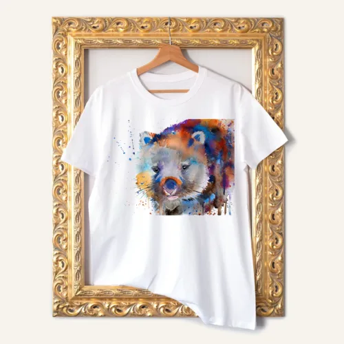 Wombat watercolor painting printed on a white cotton T-shirt by Slaveika Aladjova