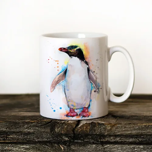 Yellow-eyed Penguin Art Mug, Watercolor Ceramic Mug 11 oz Yellow-eyed Penguin watercolor painting printed on an 11 oz ceramic art mug by Slaveika Aladjova