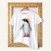 Yellow-eyed Penguin watercolor painting printed on a white cotton T-shirt by Slaveika Aladjova