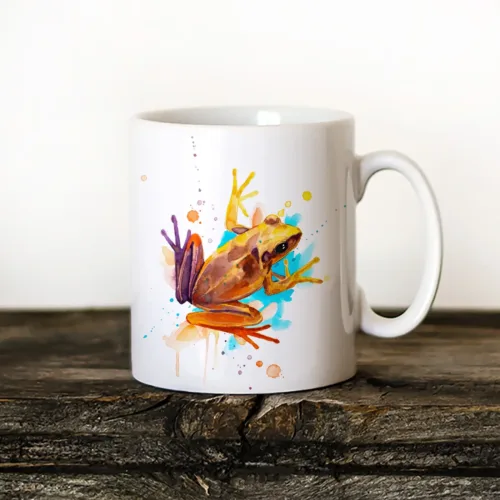 Yellow Frog watercolor painting printed on an 11 oz ceramic art mug by Slaveika Aladjova