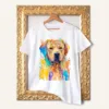 Yellow Labrador watercolor painting printed on a white cotton T-shirt by Slaveika Aladjova
