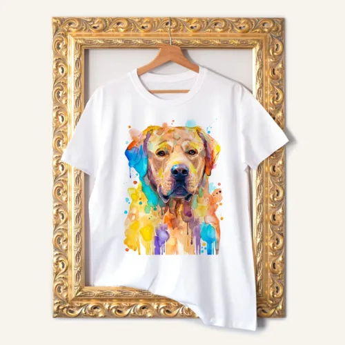 Yellow Labrador T-Shirt, Watercolor Art Tee Yellow Labrador watercolor painting printed on a white cotton T-shirt by Slaveika Aladjova