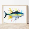 Yellowfin Tuna watercolor painting the artwork on the T-shirt by Slaveika Aladjova