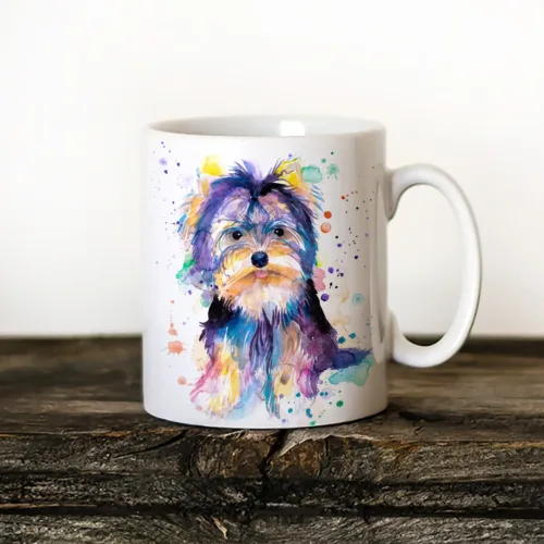 Yorkshire Terrier Art Mug, Watercolor Ceramic Mug 11 oz Yorkshire Terrier watercolor painting printed on an 11 oz ceramic art mug by Slaveika Aladjova