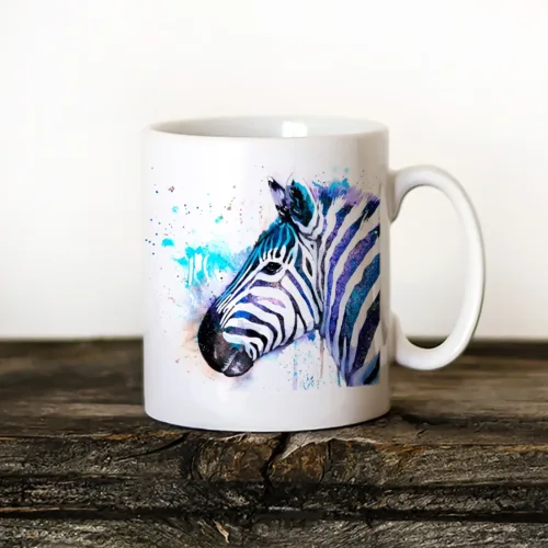 Zebra Art Mug, Watercolor Ceramic Mug 11 oz Zebra watercolor painting printed on an 11 oz ceramic art mug by Slaveika Aladjova