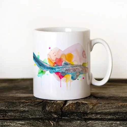 Zebra Shark Art Mug, Watercolor Ceramic Mug 11 oz Zebra Shark watercolor painting printed on an 11 oz ceramic art mug by Slaveika Aladjova