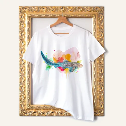 Zebra Shark T-Shirt, Watercolor Art Tee Zebra Shark watercolor painting printed on a white cotton T-shirt by Slaveika Aladjova