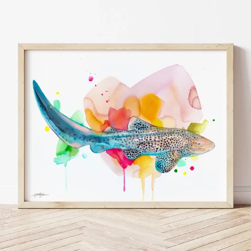 Zebra Shark watercolor painting the artwork on the T-shirt by Slaveika Aladjova