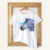 Zebra watercolor painting printed on a white cotton T-shirt by Slaveika Aladjova