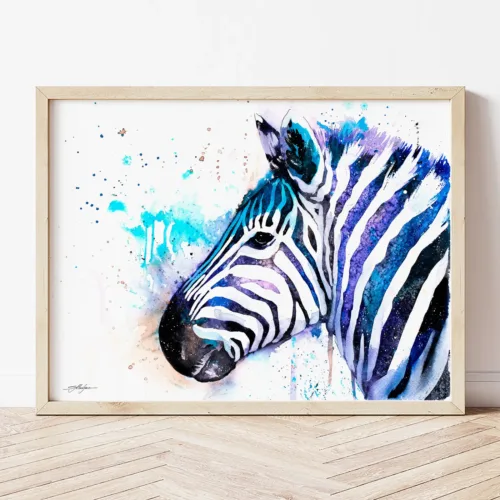 Zebra watercolor painting the artwork on the T-shirt by Slaveika Aladjova